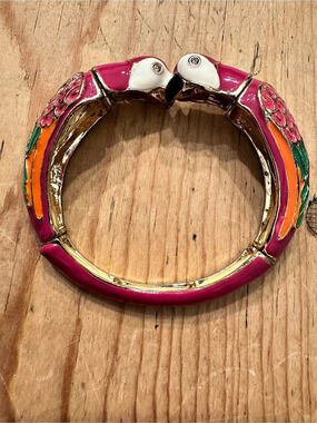 Nolan Miller Double Parrot Hinged Bangle Bracelet Pink & Gold